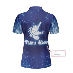 Bowling On Blue Fire Custom Short Sleeve Women Polo Shirt, Personalized Blue Flame Polo Shirt For Female Bowlers Coolspod