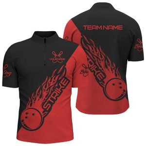 Bowling strike polo Shirt For Men, Custom 3D Bowling Jersey Zipper Bowling Team League Shirt