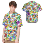 Trans 3D T Shirt, Nice Rainbow Unicorn Tropical Design Hawaiian Shirt