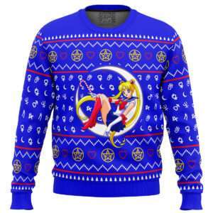 Sailor Moon Sitting on Moon Ugly Christmas Sweater