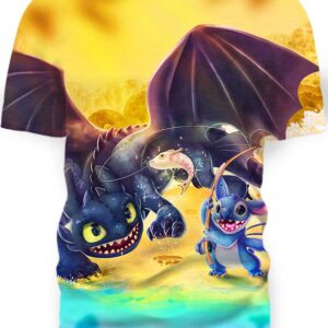 Stitch And Toothless Go Fishing 3D T-Shirt, Lilo and Stitch Shirts for Fan