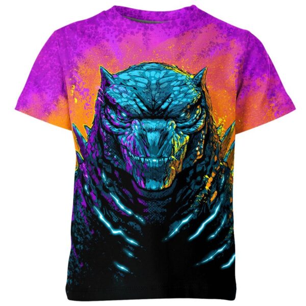 Colourful Godzilla all over print T-shirt