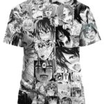 Ahegao White And Black Hot Felling 3D T-Shirt, Hot Anime Woman for Fan