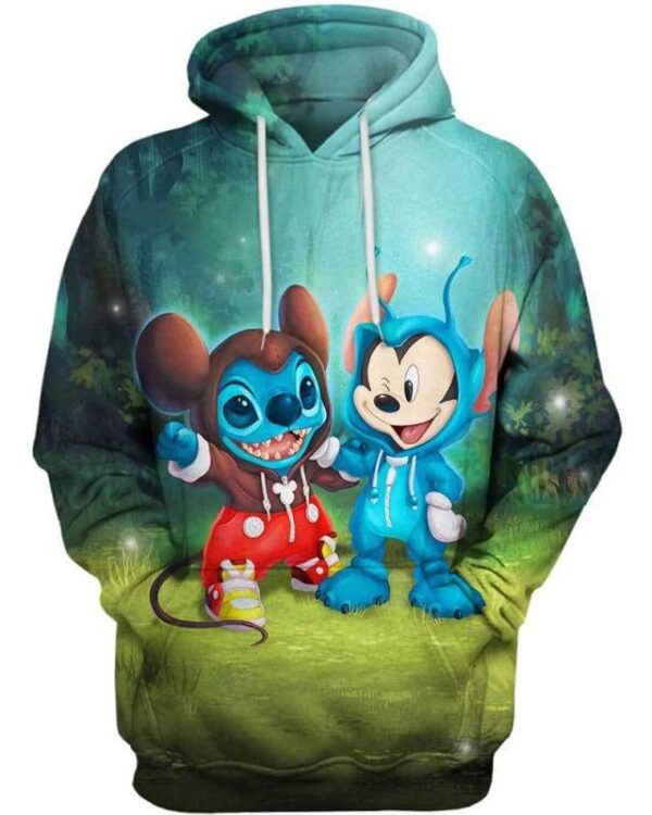Cute Hunter Stitch Toothless 3D Hoodie, Lilo and Stitch Clothes for Lovers
