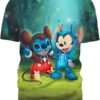 Cute Hunter Stitch Toothless 3D T-Shirt, Lilo and Stitch Clothes for Lovers