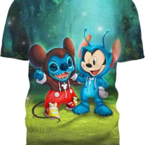 Baby Mickey and Stitch Exchange 3D T-Shirt, Lilo and Stitch Clothes for Lovers