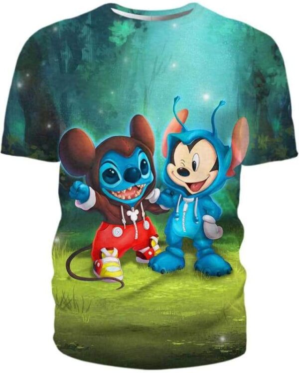 Baby Mickey and Stitch Exchange 3D T-Shirt, Lilo and Stitch Clothes for Lovers