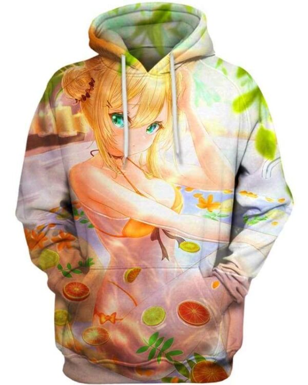 Bath Among Nature 3D Hoodie, Hot Anime Woman for Fan
