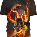 Blazing Fire One Piece Anime Monkey D. Luffy Luffy Shirt 3D T-Shirt, Best One Piece Shirt