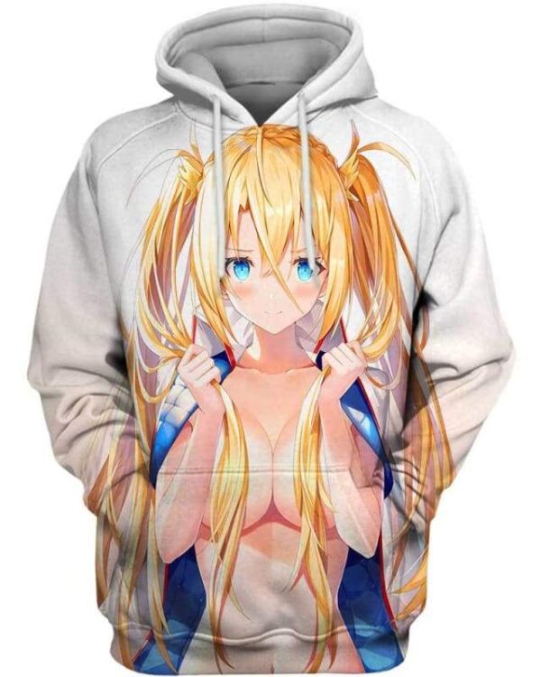 Blonde Babe 3D Hoodie, Hot Anime Woman for Fan