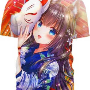 Cute Girl With A Cat Mask 3D T-Shirt, Hot Anime Chicks for Admirers