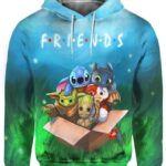 Friends Stitch Toothless Yoda Groot In Box 3D Hoodie, How To Train Your Dragon Shirt