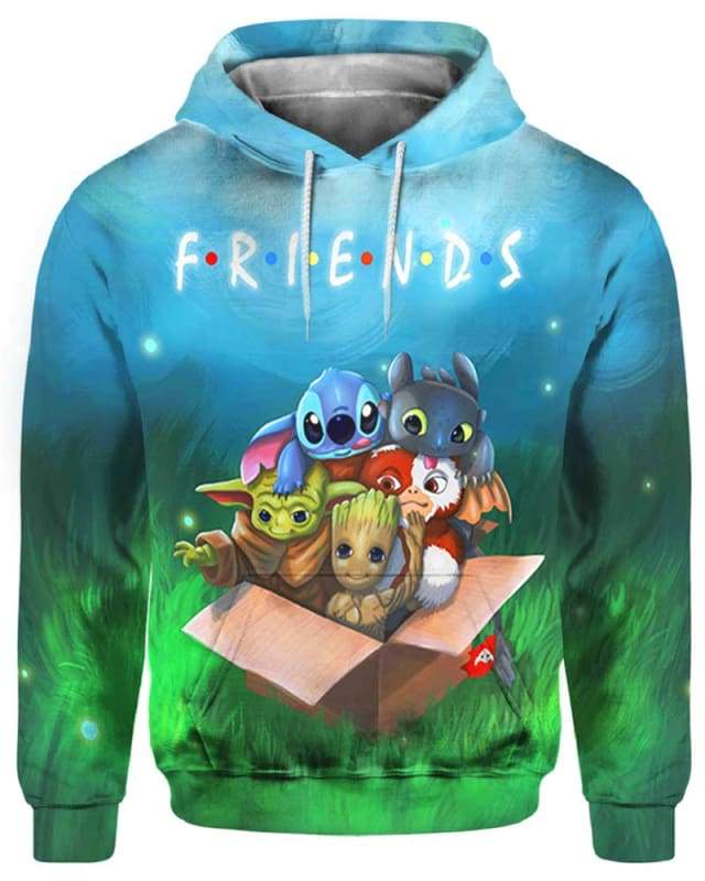 Friends Stitch Toothless Yoda Groot In Box 3D Hoodie, How To Train Your Dragon Shirt