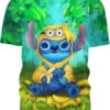 Fire Skull Groot and Yoda 3D T-Shirt, Lilo and Stitch Clothes for Lovers