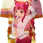 Pink Bow Anime Girl 3D T-Shirt, Cute Anime Sexy for Followers