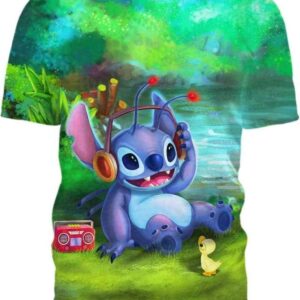 Relaxing Music With Stitch 3D T-Shirt, Lilo and Stitch Shirts for Fan