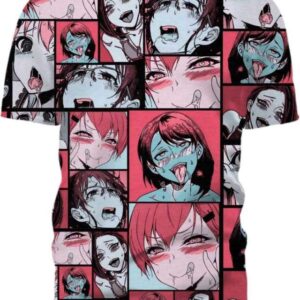 Retro Ahegao Collage 3D T-Shirt, Hot Anime Character for Lovers