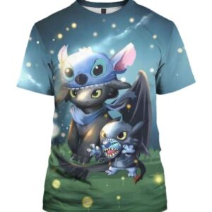 Stitch And Toothless 3D T-Shirt, How To Train Your Dragon Characters for Fan