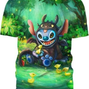 Stitch In Hoodie Toothless 3D T-Shirt, Lilo and Stitch Apparel