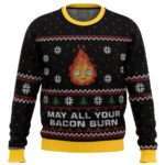 Studio Ghibli May All Your Bacon Burn Calcifer Ugly Christmas Sweater