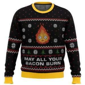 Studio Ghibli May All Your Bacon Burn Calcifer Ugly Christmas Sweater