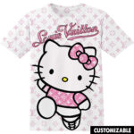 Customized Cartoon Gift For Hello Kitty Fan Pink Glitter Pattern LV Luxury Shirt