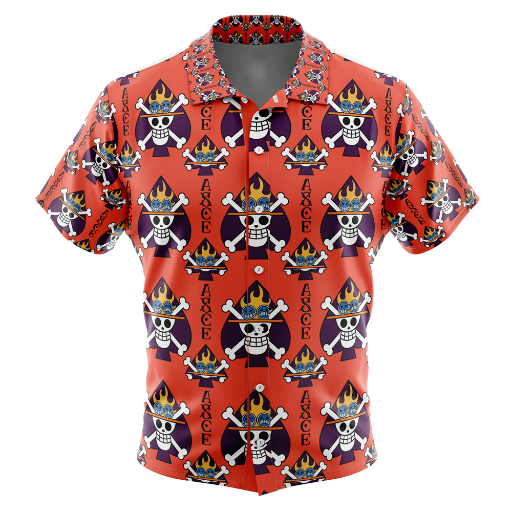 Skull Flame Portgas D. Ace One Piece Hawaiian Shirt, Jolly Roger Button Up Shirts