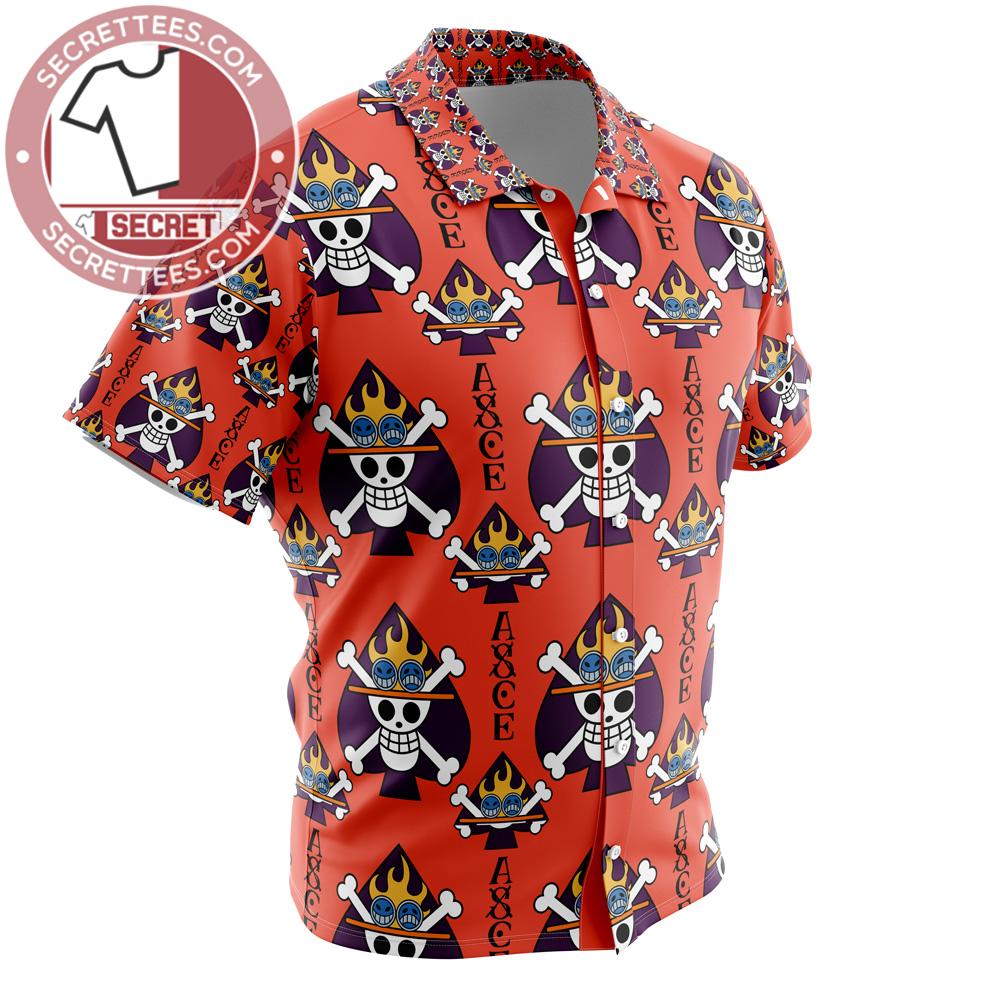 Skull Flame Portgas D. Ace One Piece Hawaiian Shirt, Jolly Roger Button Up Shirts