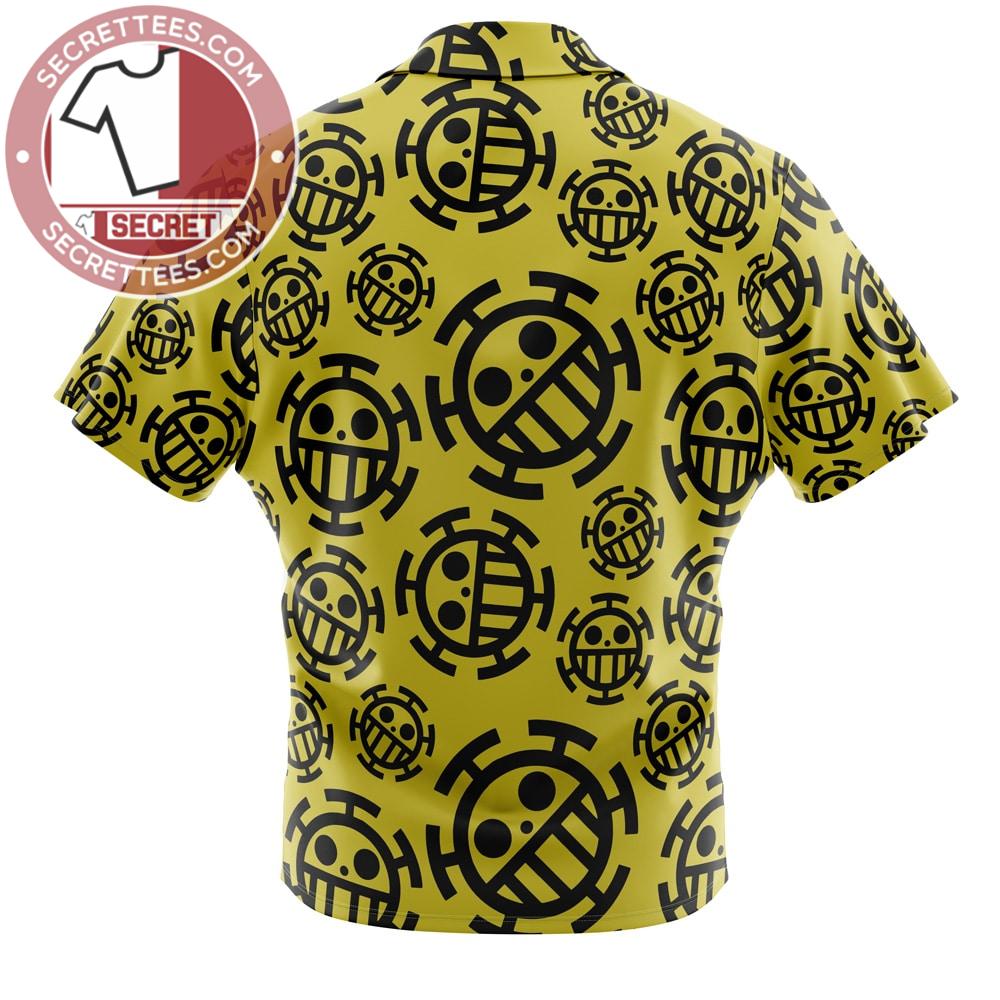 Heart Pirates Trafalgar Law Logo Hawaiian Shirt, Yellow Jolly Roger One Piece Shirt